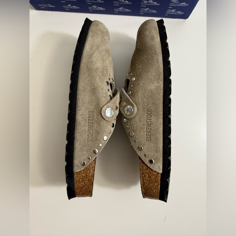 Birkenstock Beige Suede Clogs with Silver Studs - Picture 9 of 15